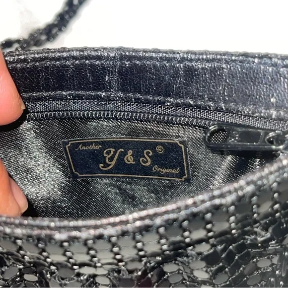 Vintage Black Mesh Evening Bag with Chain Strap by Y & S - Picture 5 of 9